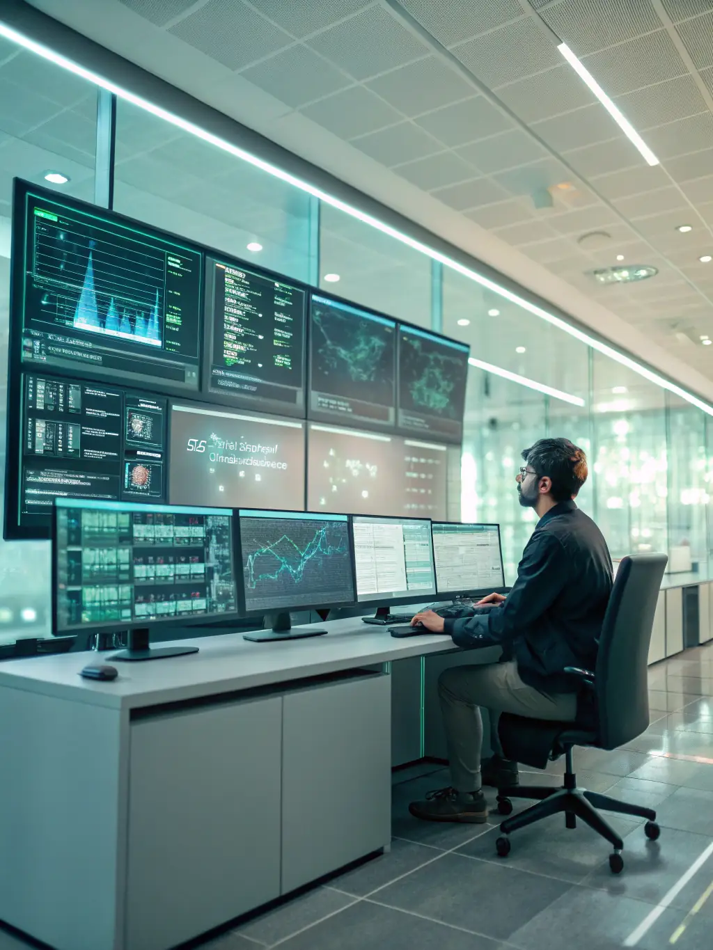 A cybersecurity expert conducting a network vulnerability assessment, showcasing the proactive approach to identifying and mitigating threats.